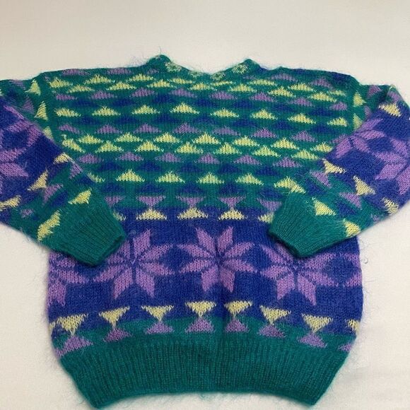 Gallagher Mohair Teal Geometric VTG Sweater Size Medium - Picture 9 of 13